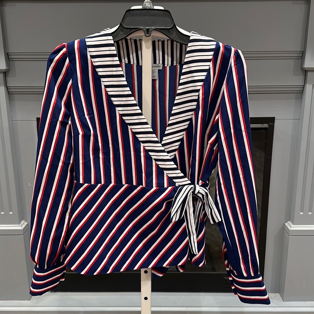 Paraphrase Long Sleeve Tie Wrap Blouse